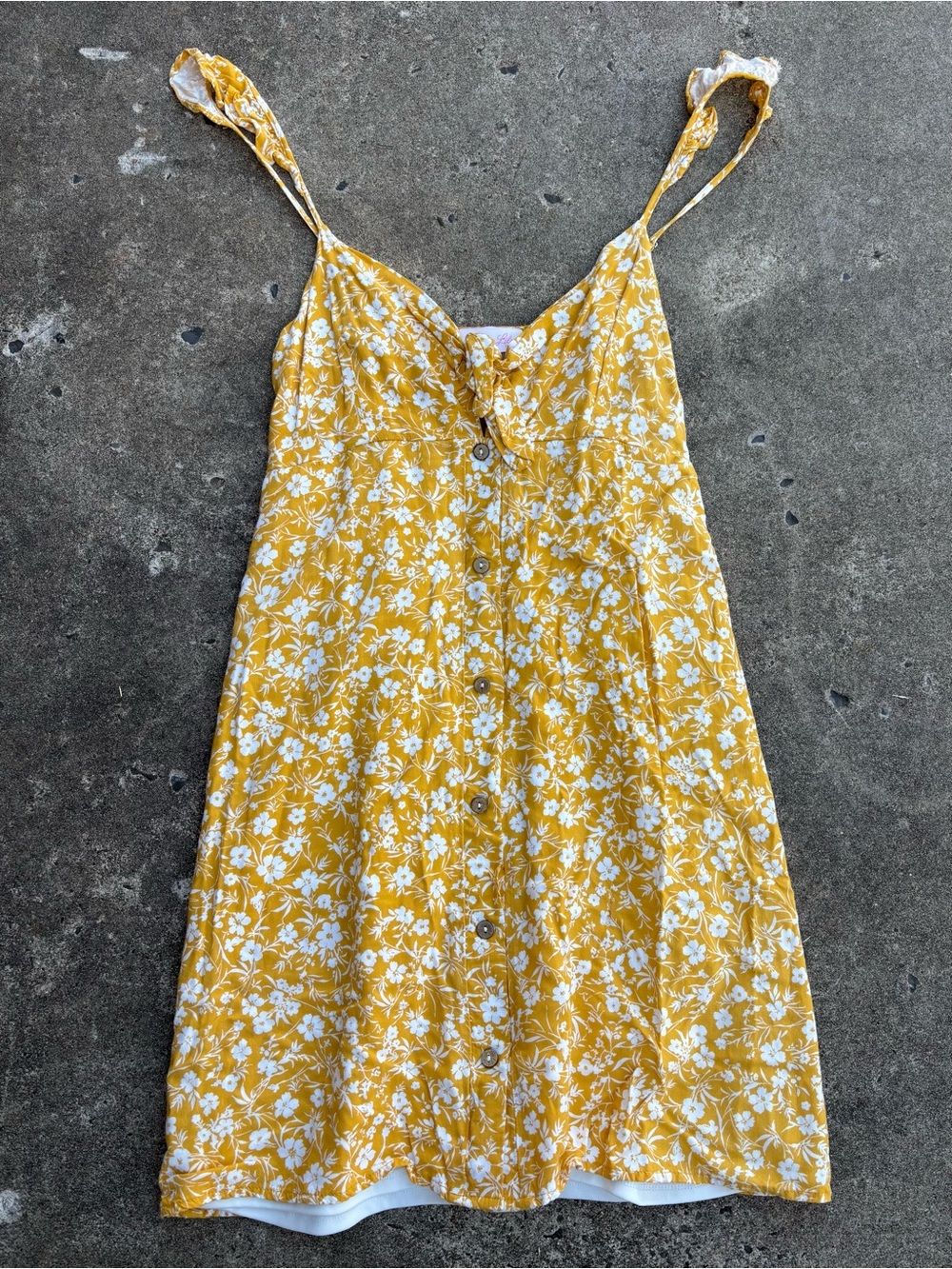 Pink Lily Yellow & White Floral Button-Front Mini Dress